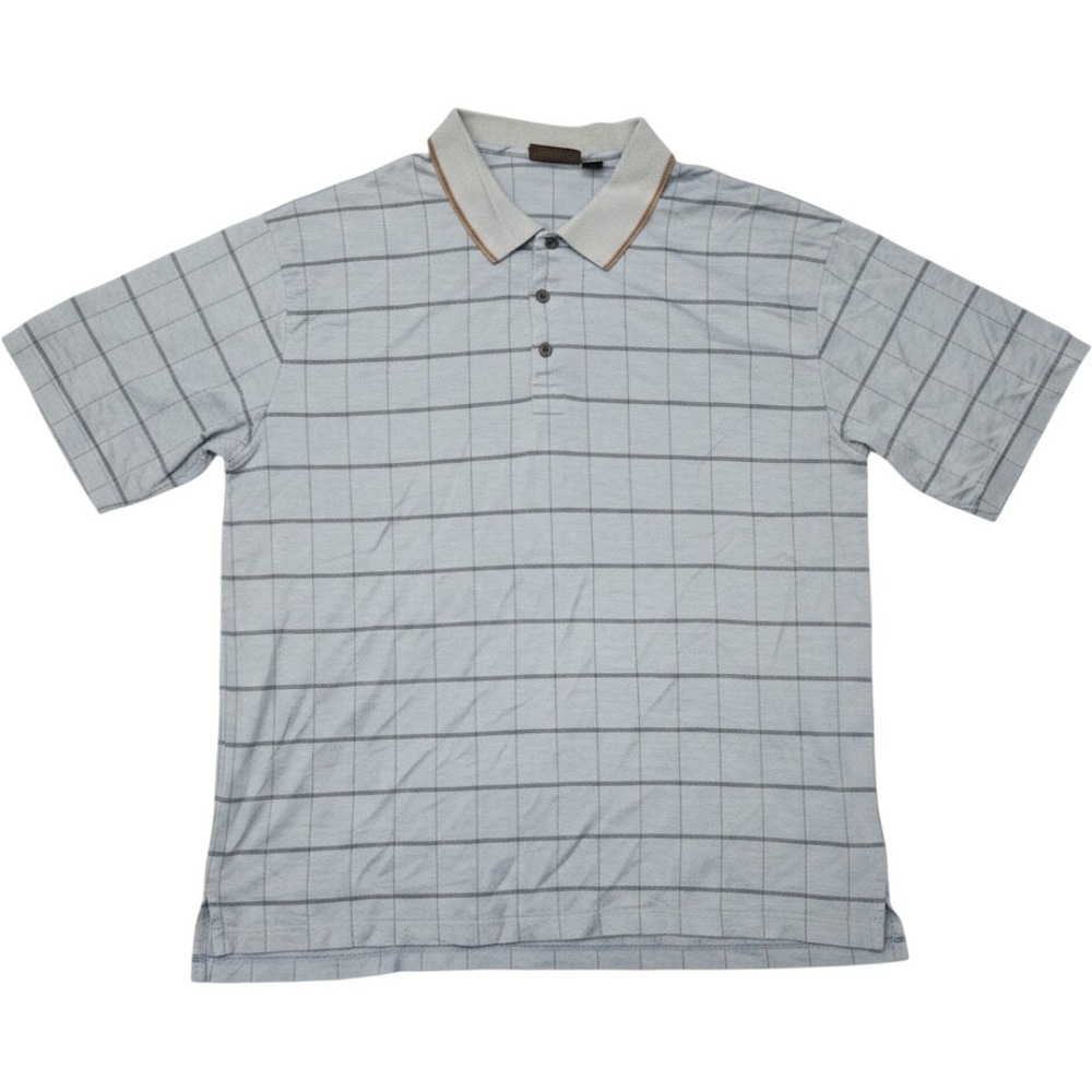 Tasso Elba Golf Polo Shirt Mens Large Blue Good Grid Double Mercerized Cotton